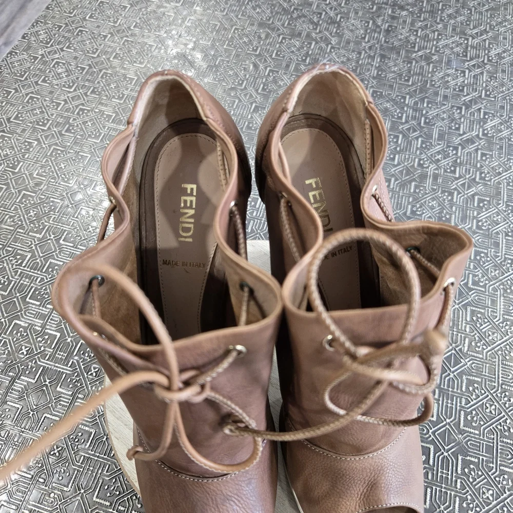 🐢 Fendi Peep Toe Heels 4.5" Soft Leather! Size 38EUR 7.5-8 US - Picture 13 of 17